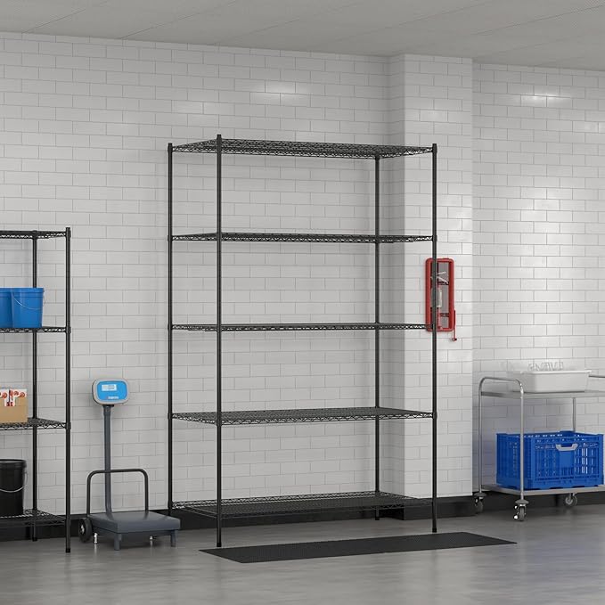 Commercial NSF Listed Black Epoxy Stationary Wire Shelving Kit 30" x 60" x 96", with 5 Shelves Perfect for Warehouse, Walk-in Refrigerator, Freezer, Grocery Store, Restaurant, Dishroom