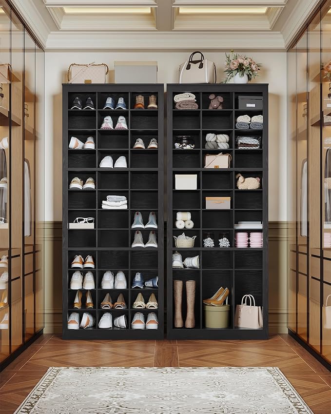 Shoe Storage Cabinet, 36 Pairs Free Standing Closet Organizer, 9 inch Widened Cell Wood Shoe Organizer, 12 Tiers Vertical Space Saving Shoe Rack for Entryway, Cloakroom, Black SR20704X