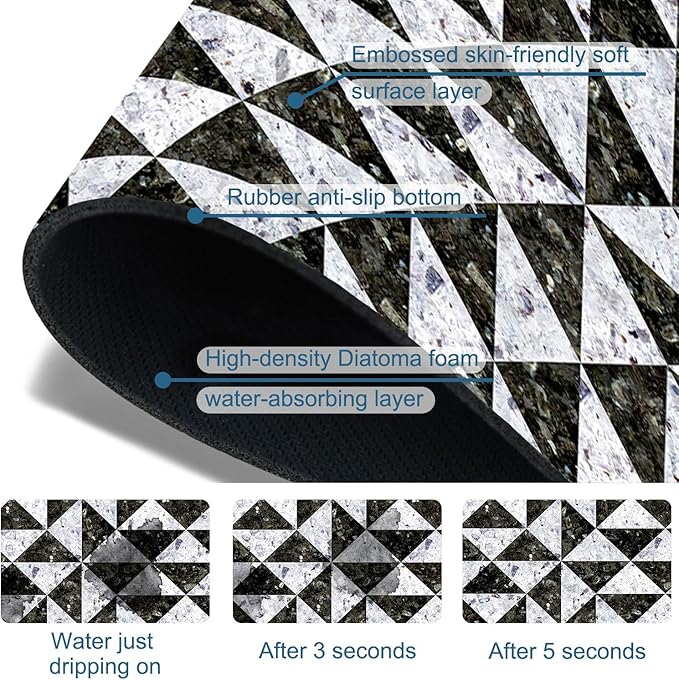 Granite Floor Tiles Sink Splash Guard Faucet Mat Mosaic Texture Super Absorbent Fast Drying Mat Sink Gadgets-Splash Guard Behind Faucet Drip Catcher for Kitchen Bathroom, 23.5"x5.5"