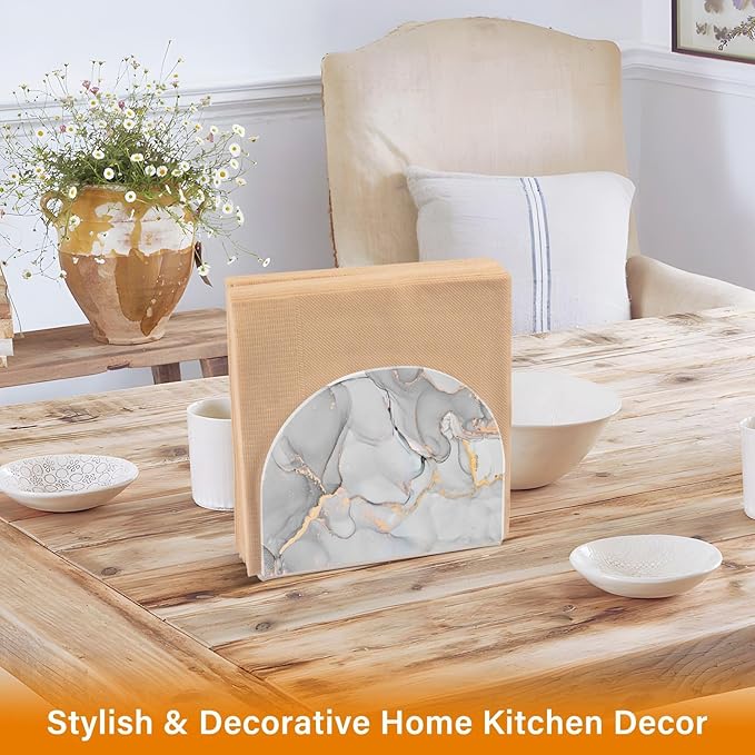 Luxury Grey Marble Napkin Holder for Table Paper Napkins Holder Acrylic Tissue Dispenser Kitchen Dining Room Bathroom Party Car Decor