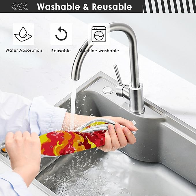 2 PCS Kitchen Sink Splash Guard 23.6 Inch Faucet Mat for Kitchen Sink Bathroom Sink Faucet Absorbing Drip Drain Mat Pad Microfiber Soft Washable Red and Yellow Flame