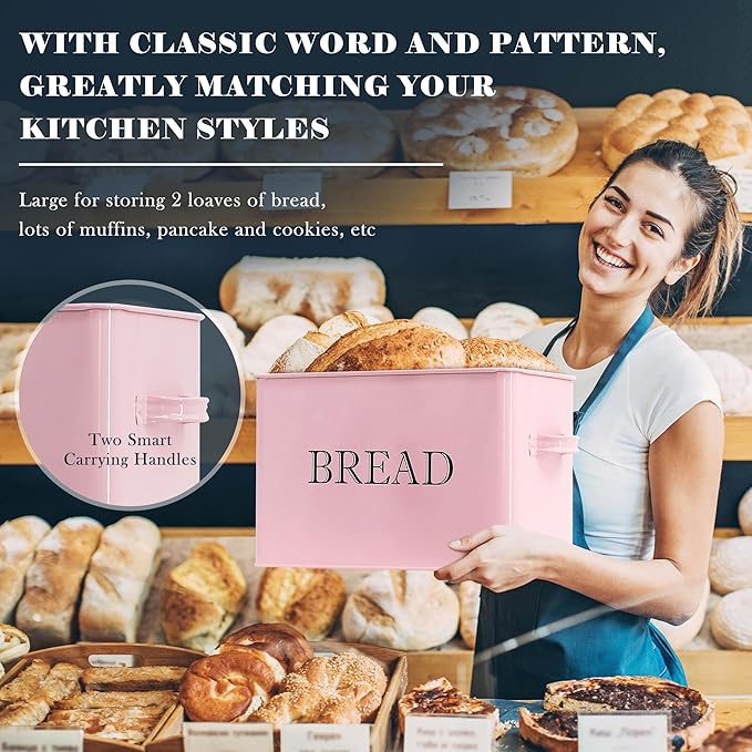 Jolitac Bread Box for Kitchen Countertop, Metal Bread Box for Kitchen Counter Extra Large & Farmhouse Style Bread Holder Bread keeper Food Storage Container