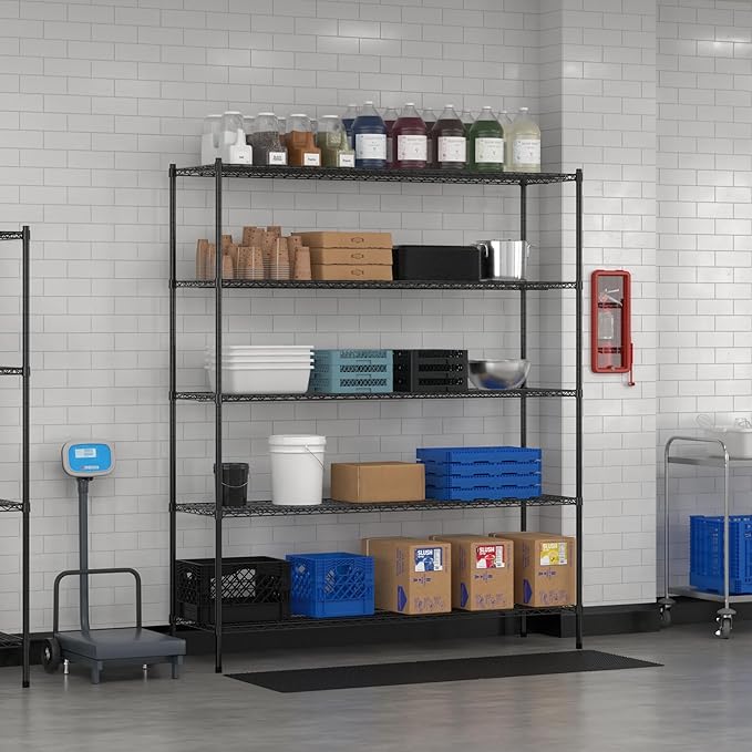 Commercial NSF Listed Black Epoxy Stationary Wire Shelving Kit 21" x 72" x 86", with 5 Shelves Perfect for Warehouse, Walk-in Refrigerator, Freezer, Grocery Store, Restaurant, Dishroom