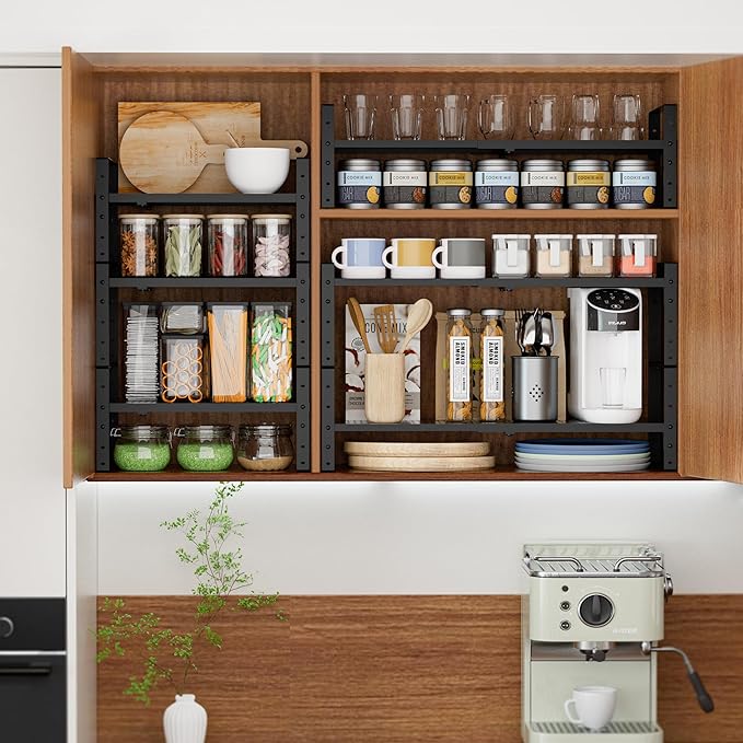 Expandable 16.5-27" W Metal Storage Rack, Shoe Rack with Borders. for Kitchen, Entryway, Closet or Office - Heavy-Duty Steel Construction