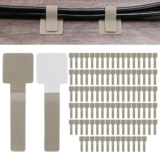 M METERXITY 100-Pack Hook and Loop Cable Ties, 3.5 x 1.1 Inch Enhanced Self-Adhesive Cord Organizer for Desk/Home/Wall/Office Essentials, Cable Management Under Desk [Beige]