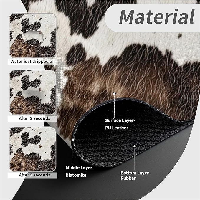 Kitchen Sink Splash Guard，Animal cow skin texture Faucet Mat Sink Gadgets-Super Absorbent Fast Drying Mat Drip Catcher for Kitchen, Bathroom,Sink Mat, Dish Drying Mat, Bathroom(15" X 5.5" )