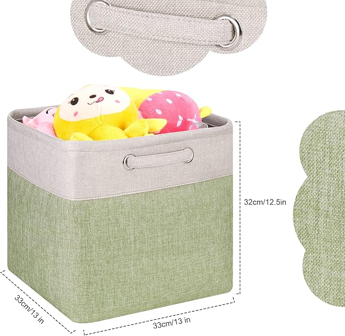 SYYOFUE Storage Cube Bins 13x13 - 3-Pack 13x13x13 Inch Green Storage Cubes with Handles | Foldable Fabric Cube Storage Bins Organizer | Sage Green 13x13 Storage Cubes for Closet, Shelves