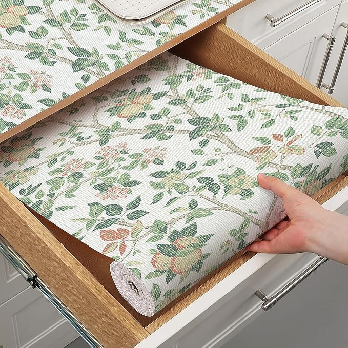 Terravue Shelf Liner for Kitchen Cabinets Non Adhesive Drawer Liners Non Slip Cupboard Liner Strong Grip Waterproof Cabinet Liners Easy to Clean Dresser Table Kitchen Shelves Paper 12IN x 16.4FT