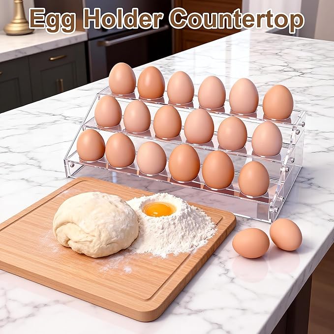 Loscarol Acrylic Egg Holder Countertop, Egg Storage for Countertop, 18 Count Egg Holder for Fridge, Egg Organizer for Refrigerator, Fresh EggsTray, Egg Organizer for Shopping Mall Display, Chicken Egg Holders