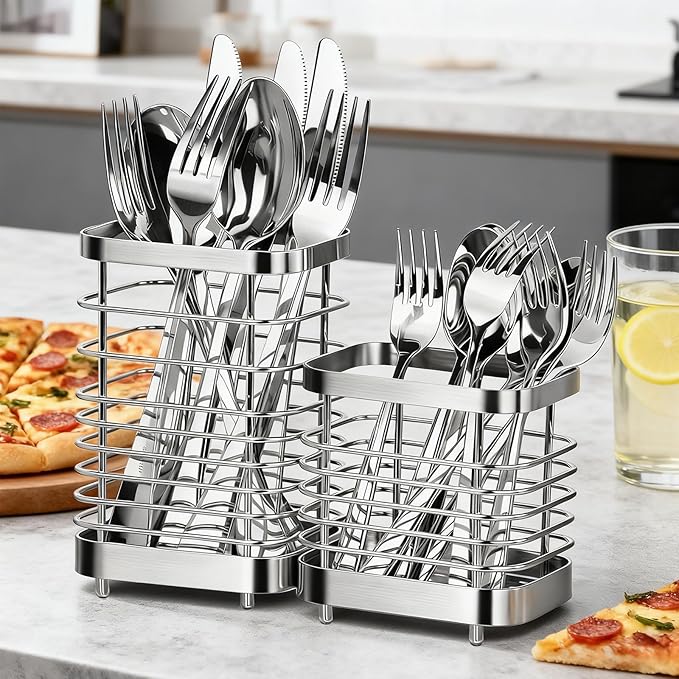 Utensil Holder, Stainless Steel Utensil Drying Rack for Kitchen Counter, Silverware Cutlery Flatware Holder Forks, Knives, Spoons, Chopsticks Organizer