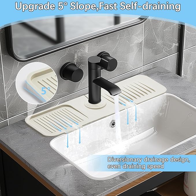 DTXIAQIAO 17.7 * 5.5 Inch Large Non-Slip Base,Multi-Surface Protector for Kitchen,Bathroom,Laundry,RV,Easy Clean Water Deflector Accessory(Milky White)