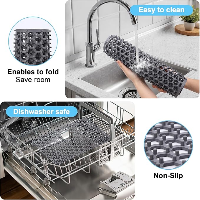 Myirxcv Silicone Sink Mat 25.78"x 14" Heat Resistant Sink Protectors for Kitchen Sink Bottom, Non-Slip Faucet Mat for Stainless Steel（Rear Drain）