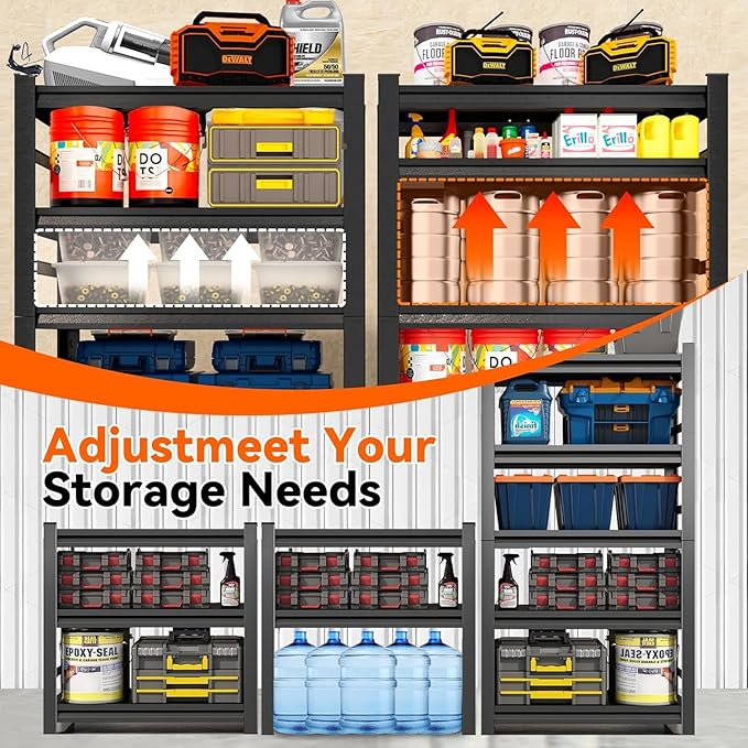 Heavy Duty Garage Shelving, 87" H x 47.2" W x 23.6" D, 3000 lbs Load Capacity, Sturdy Steel Metal Shelves for Storage, Industrial Black 5-Tier Shelving Rack for Garage, Basement, and Workshop