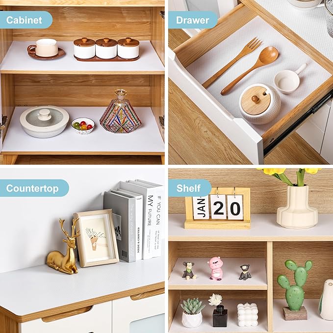 PABUSIOR Self-Adhesive Cabinet Shelf Liner: Large Peel and Stick Removable Kitchen Contact Paper - Non-Slip Waterproof White Drawer Liner for Shelves Under Sink 20 Inch Wide x 290" L