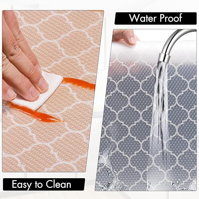 Winshall 12" W x 118" L Four-Leaf Shelf Liners and Drawer Liner for Ktichen Cabinet, Non Adhesive Non Slip Shelf Paper Waterproof Washable Thickened for Dresser Pantry Shelve Bathroom Protector Liner