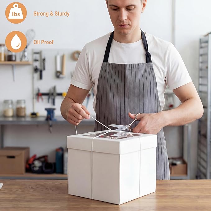 BOARDS+ 12 Inch Cake Boxes with Clear Window (20 Pack) – Sturdy Cardboard, Easy to Assemble, Disposable Cake Carriers for Weddings, Birthdays, and Special Occasions (12x12x12 Inches)