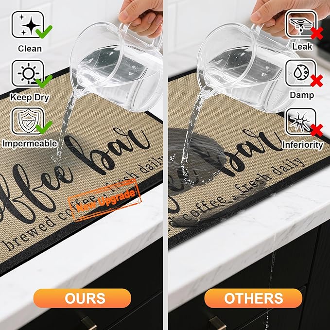 Dish Drying Mat & Coffee Mat for Kitchen Counter, Absorbent Microfiber Waterproof Mat with Non-Slip Backing, Multi-Size Multi-Color Options, Sink and Coffee Bar Accessories