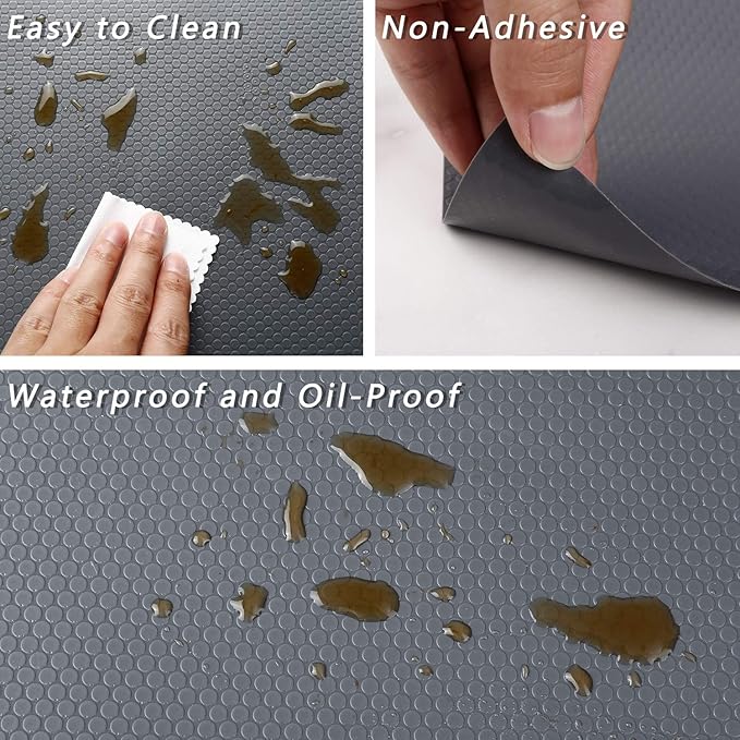 HooTown Shelf Liner Kitchen Cabinet Drawer Mats 11.8 Inch Wide x 19.6 Feet Long, Non Adhesive EVA Plastic Washable Waterproof Protectors Pad for Pantry Closet, Cupboard, Gray