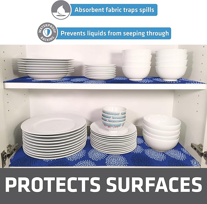 Drymate Premium Luxury Shelf & Drawer Liner, Thick Cushioned Fabric, Non-Adhesive, Absorbent, Waterproof, Slip-Resistant, Liners for Kitchen Cabinets, Cupboards (USA Made)(12”x59”)(24-Pack)(GoodBlue)