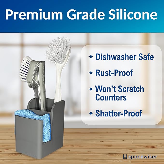 TidyNook Silicone Sink Caddy - Sponge Holder for Kitchen Sink, Dish Brush Holder, Fits Scrub Daddy Sponges, Scrub Mommy, and all Dish Sponges, Compact Kitchen Sinks Organizer Caddy, No Rust
