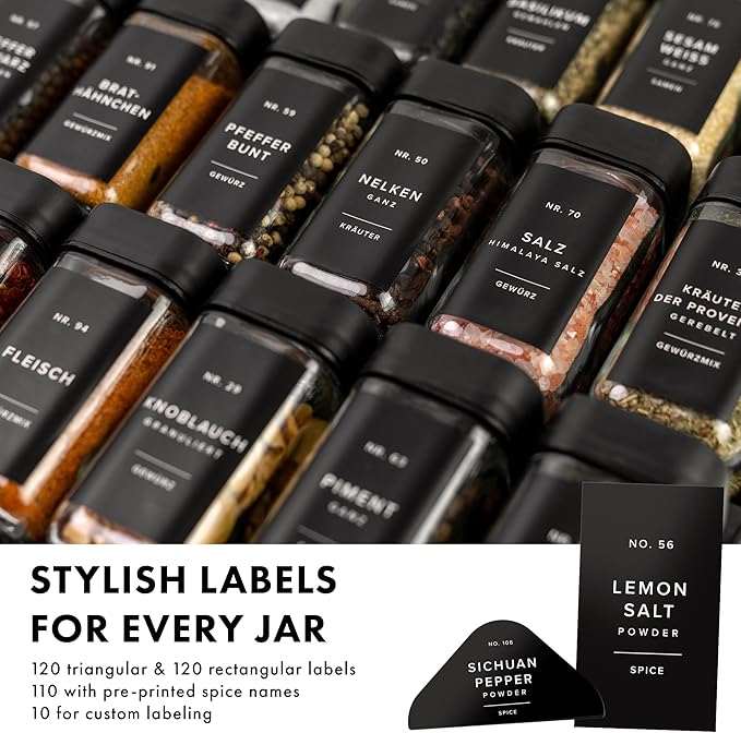 Glass Spice Jars with Adjustable Rotating Lids (24 Pack) – 4oz Seasoning Jars with 240 Labels, Funnel & Brush – Airtight Spice Containers for Kitchen Organization