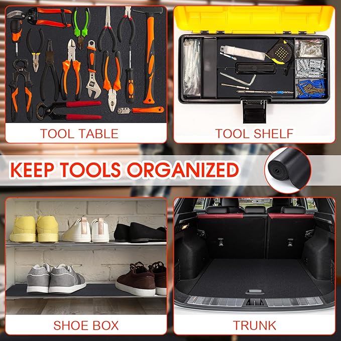 Nuogo Tool Box Liner 1/8 Inch Thick x 16 Inch Wide x 24 Ft Long Tool Box Drawer Liner Non Slip Tools Chest Cabinet Workbench Mat Black Heavy Duty Rubber Shelf Liner for Home Office Workplace