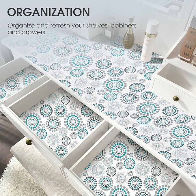 ALIUNI Drawer and Shelf Liner, Non-Slip Kitchen Cabinet Liners Non-Adhesive Thick Strong Grip Waterproof Washable Mats Protect Dresser Shelves Cupboard Bathroom Cabinets, Spiral, 24 in X 20 FT