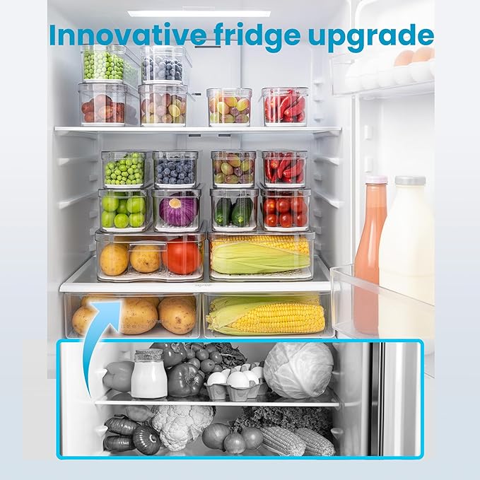 6 Pack Refrigerator Organizers, Clear Pull-out Drawer Container and Organizer Bins with Lids, Stackable Storage Containers for Fruits, Vegetable (Set of 6 (Include Pull-out Drawer))