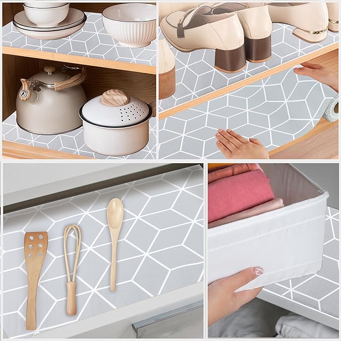 Shelf Drawer Liner Non Slip 12 Inch Wide X 20 Ft Non Adhesive Kitchen Cabinet Paper Liner Waterproof Pantry Shelves Closet Liner Strong Grip Refrigerator Cupboard Bathroom Shelf Mat Under Sink