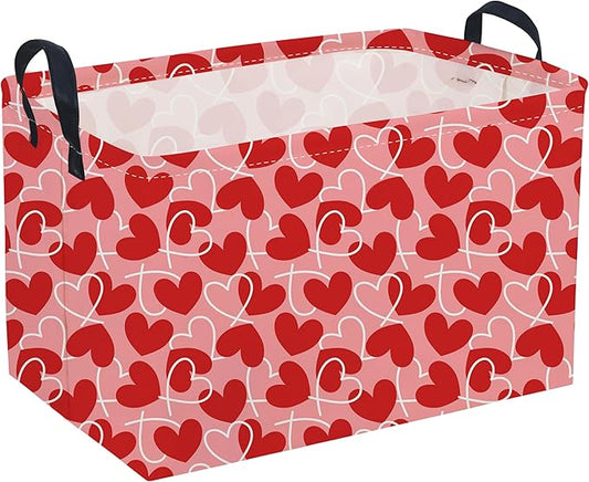 Sanjiaofeng Rectangular Valentine's Day Basket Love Storage Bins,Girls Storage Basket with Handles.Clothers,Books,Kid's Gifts Bins. (Overlapping Love)