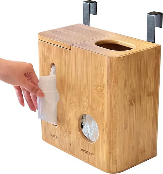 Trash Bag Dispenser & Grocery Bag Holder - The Original 2 in 1 Plastic Bag Holder for Grocery Bags and Garbage Bags - Under Sink Organizers and Storage/Wall Mounted/Pantry - Fits 13 Gallon