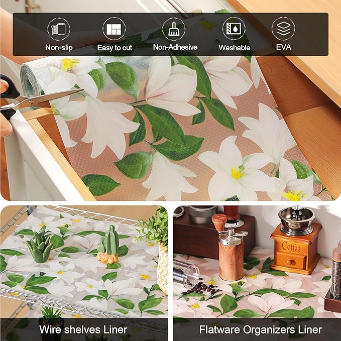 Cooyes Shelf Liner – Premium Non-Adhesive Cabinet & Drawer Liner for Kitchen – Waterproof Shelf Paper with Modern Pattern – Durable EVA Cabinet Mat – Easy to Cut （17.5" W x 197" L）