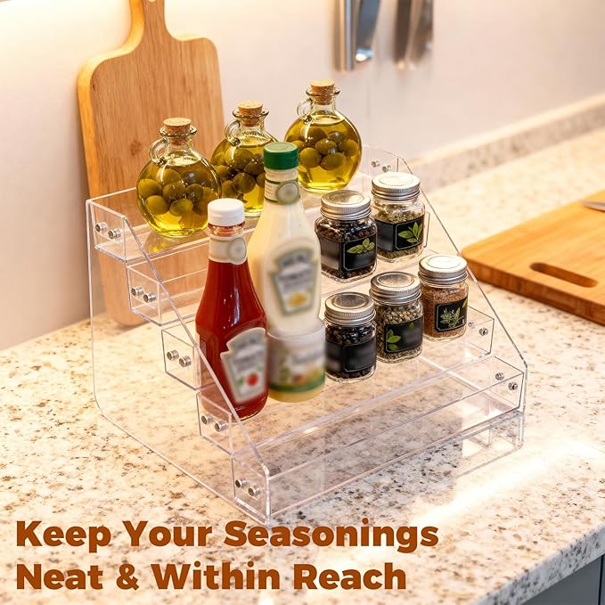 1 Pcs Acrylic Display Shelf, 5 Tier Clear Spice Rack Organizer, Display Stand Risers Shelf, Tiered Spice Rack for Countertop, Cabinet, Pantry, Kitchen Storage
