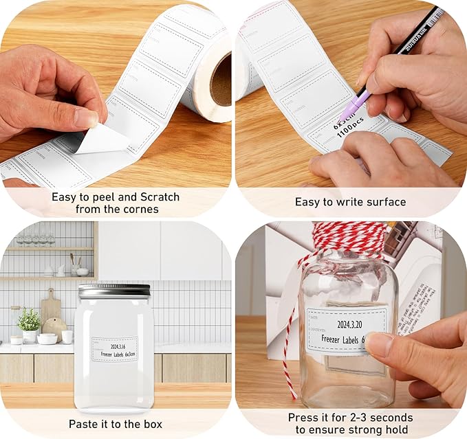 1100pcs Food Storage Stickers,2 Roll Removable Freezer Labels,1.18 x 2.36In Refrigerator Date Paper Labels Waterproof Oil Stickers Food Label to Write on for Container Kitchen Restaurant,Black