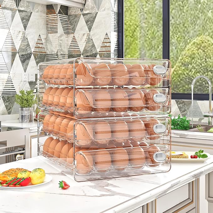 40 Egg Holder for Fridge, Egg Container for Refrigerator, Stackable Egg Storage Container, Egg Fresh Storage Box for Fridge, 2Layers Egg Tray, Clear Egg Organizer, BPA Free