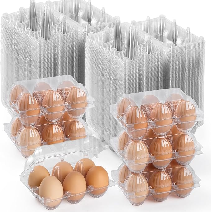 APOCHON 200PCS Clear Plastic Egg Cartons 6 Count,Half Dozen Egg Cartons Cheap Bulk for Chicken Eggs,Reusable Egg Holder for Family,Pasture,Farm Markets Display - Medium Egg Containers 2x3 Grids