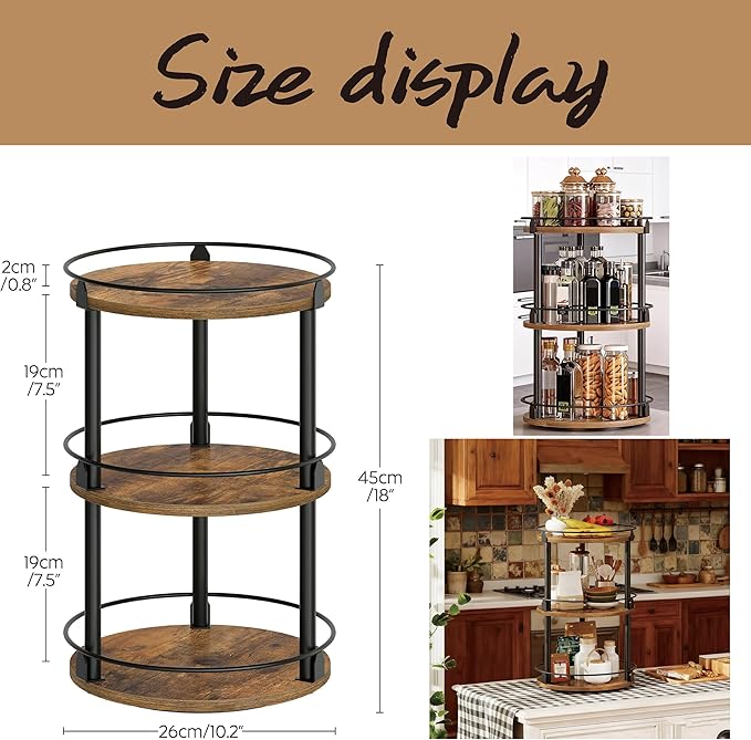 Rotating Spice Rack,Rotates Smoothly,Aesthetically Pleasing Durable,Lazy Susan Organizer for Kitchen Countertops, Bathrooms, Dressing Tables,Coffee Tables, and Other Locations (Three)