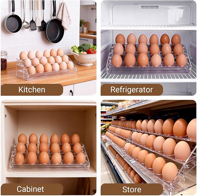 Loscarol Acrylic Egg Holder Countertop, Egg Storage for Countertop, 18 Count Egg Holder for Fridge, Egg Organizer for Refrigerator, Fresh EggsTray, Egg Organizer for Shopping Mall Display, Chicken Egg Holders