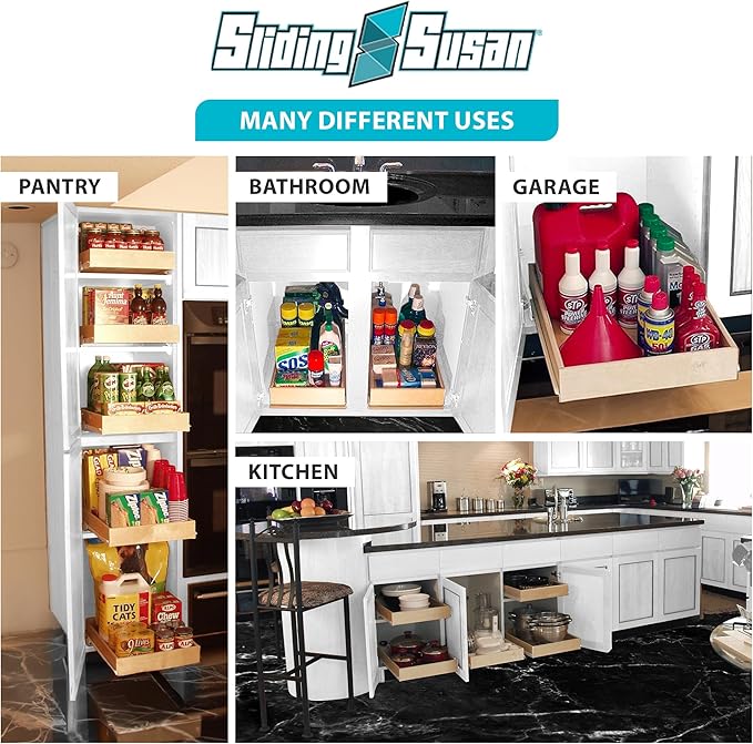 SlidingSusan Pull Out Drawer Organizer for Cabinets, Gliding Soft Close Shelves for Kitchen, Pantry, Bathroom, & Storage Organization, 9 Ply Baltic Birch, 18 Inch Wide x 21 Inch Deep
