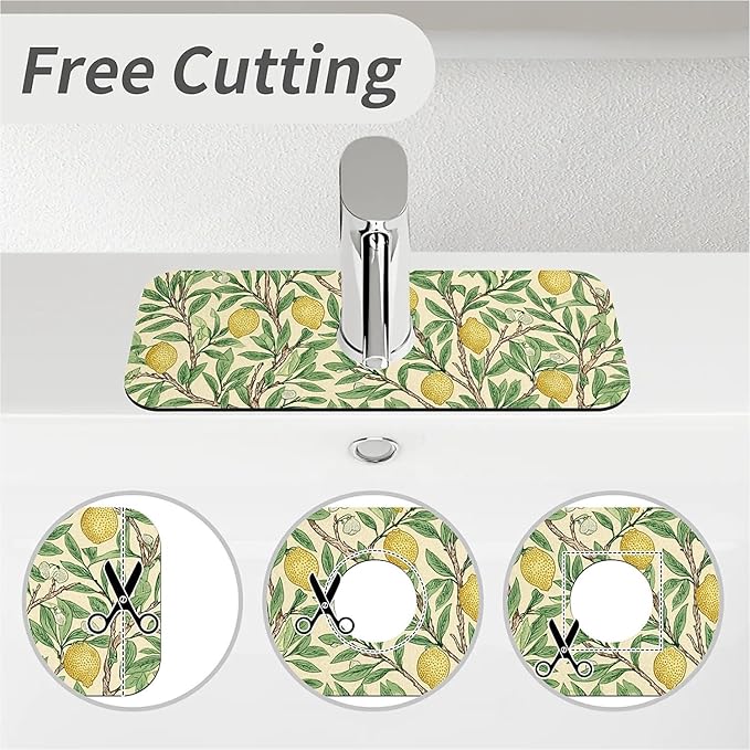 Kitchen Sink Splash Guard，Lemon tree Faucet Mat Sink Gadgets-Super Absorbent Fast Drying Mat Drip Catcher for Kitchen, Bathroom,Sink Mat, Dish Drying Mat, Bathroom(15" X 5.5" )