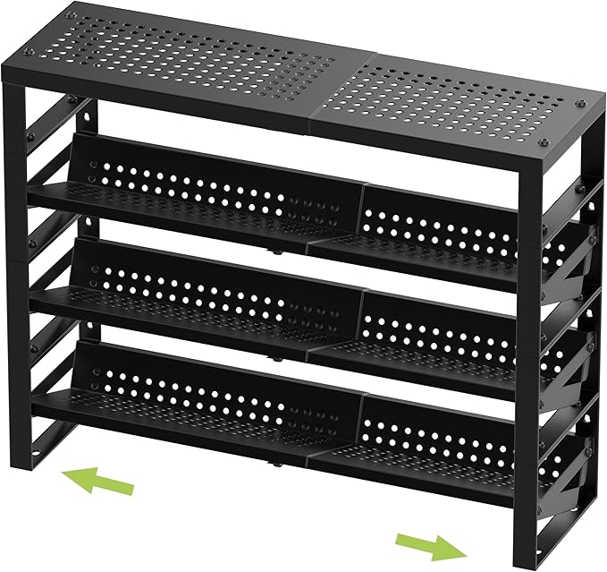 Jojocross Expandable, Stackable, Adjustable Spice Rack kitchen Organizer,Metal Pantry Storage Shelves - Multi-Tier Shelf for Cabinet, Countertop, Pantries, Cupboard or Wall Mount,Black