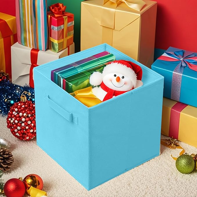 ShellKingdom Storage Bins, Foldable Fabric Storage Cubes And Cloth Storage Organizer Drawer For Closet And Toys Storage, 13 X 13 X 13 INCH, 6 Pack (Light Blue)