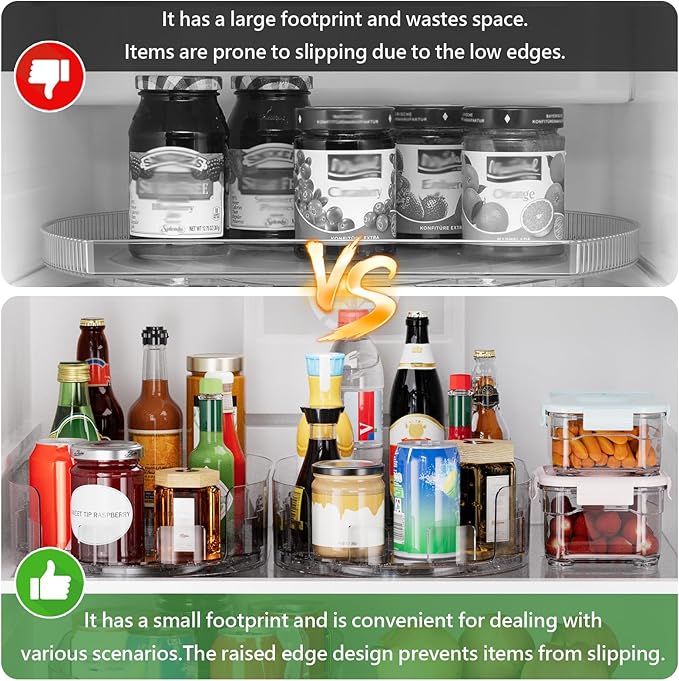 360° Rotating Lazy Susan for Refrigerator, 13.5''x8.5'' Clear Lazy Susan Turntable for Refrigerator Organizers and Storage, Kitchen, Table Top, Cabinet, Pantry, Countertop, 1 Pack