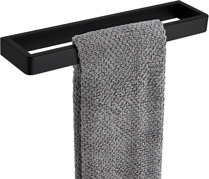 APLusee Matte Black Towel Bar, 304 Stainless Steel Towel Rack, Wall Mounted