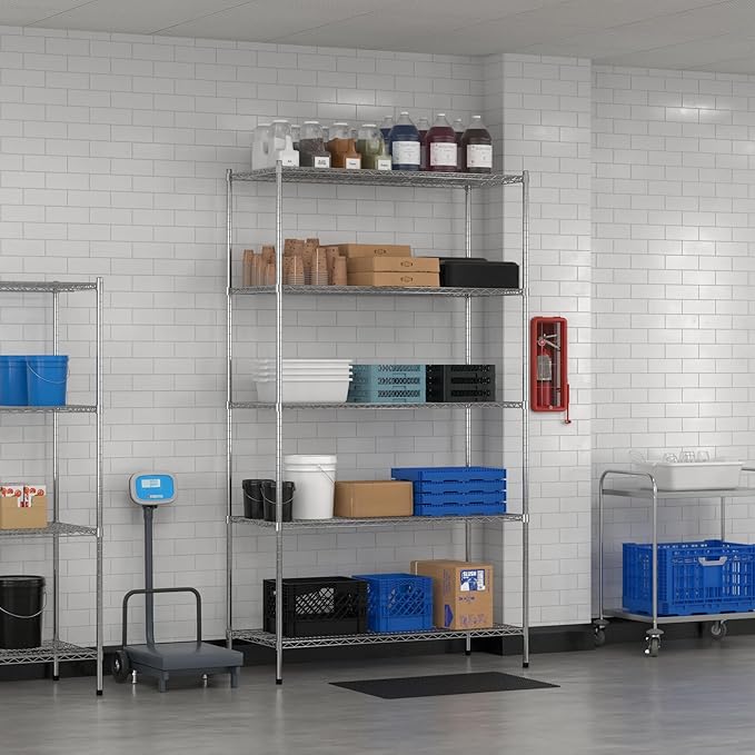 Commercial NSF Listed Chrome Stationary Wire Shelving Kit 24" x 54" x 96", with 5 Shelves Perfect for Warehouse, Walk-in Refrigerator, Freezer, Grocery Store, Restaurant, Dishroom