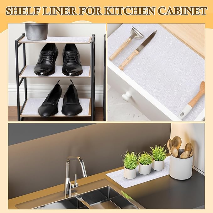 Tinideya 6 Rolls Shelf Liner for Kitchen Cabinet, Non Adhesive Non Slip Shelf Paper Waterproof Washable Easy to Cut Drawer Mat for Kitchens Cupboard Shelve Bathroom Protector Liner (12 Inx10 ft)