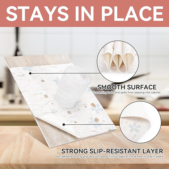 Ray Star Shelf Liner, 12in x 10FT Non Adhesive Floral Cabinet Liner for Pantry Refrigerator Drawer, Strong Grip Non Slip Waterproof Easy Trim, Durable Shelf Liners for Kitchen Cabinets Organization