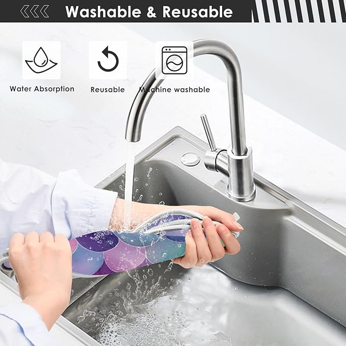 2 PCS Kitchen Sink Splash Guard 23.6 Inch Faucet Mat for Kitchen Sink Bathroom Sink Faucet Absorbing Drip Drain Mat Pad Microfiber Soft Washable Watercolor Mermaid Scales Starfish