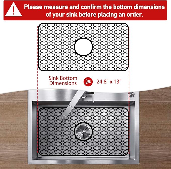 Bestjing Silicone Sink Mat - 24.8''x13'' Sink Protector for Kitchen Sink with Center Drain - Kitchen Grid Accessory, Non-slip Heat Resistant Mat for Bottom of Farmhouse Stainless Steel (Center Hole)
