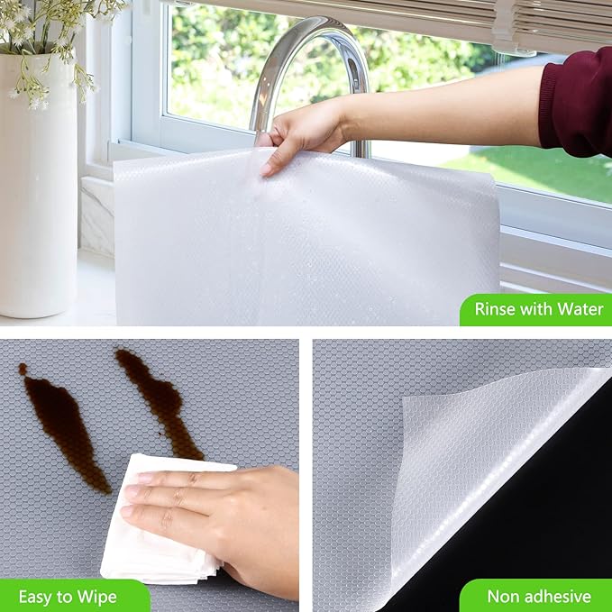 Shelf Liners for Kitchen Cabinet Refrigerator Liners Waterproof Kitchen Cupboard Liner Drawer Mats EVA Material Non Adhesive Fridge Mats for Shelves Clear 2 Rolls 11.8 x 236.2 Inches